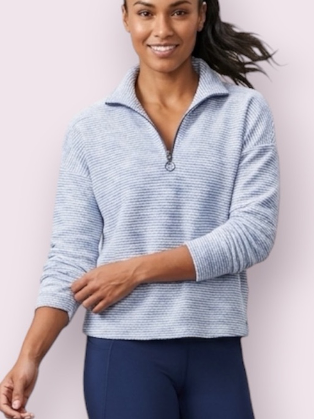 Sweaty Betty Rest Up Half Zip Pullover Top Blue & White Size 6